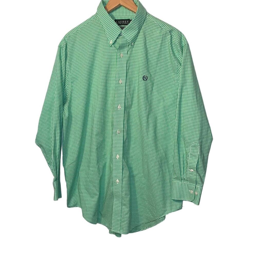 Ralph Lauren Polo green gingham print sizr 17 1/2